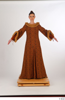  Photos Woman in Historical Dress 34 15th century Historical clothing a poses brown dress whole body 0001.jpg
